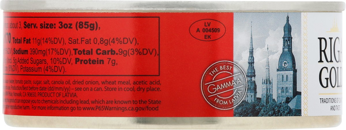slide 6 of 14, Riga Gold Fried Brisling Sardines in Tomato Sauce 8.47 oz, 8.47 oz