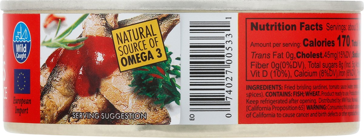 slide 7 of 14, Riga Gold Fried Brisling Sardines in Tomato Sauce 8.47 oz, 8.47 oz