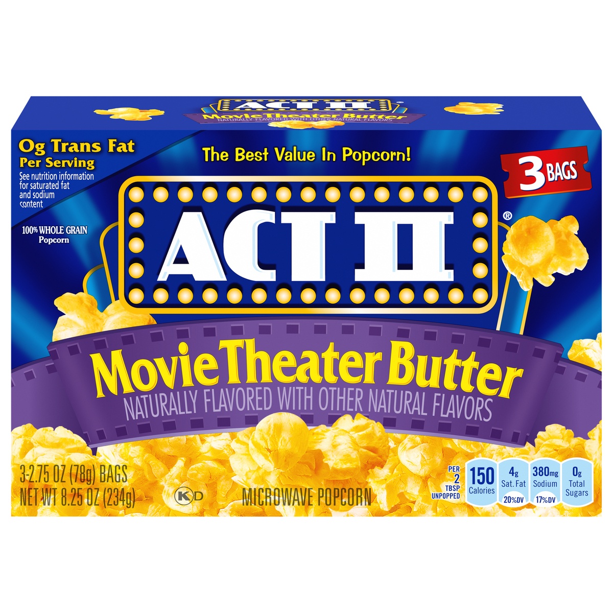 slide 1 of 1, ACT II Movie Theater Butter Microwave Popcorn, 3 ct