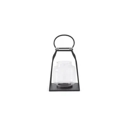 Black Trapezoid Glass Lantern - 11 inch