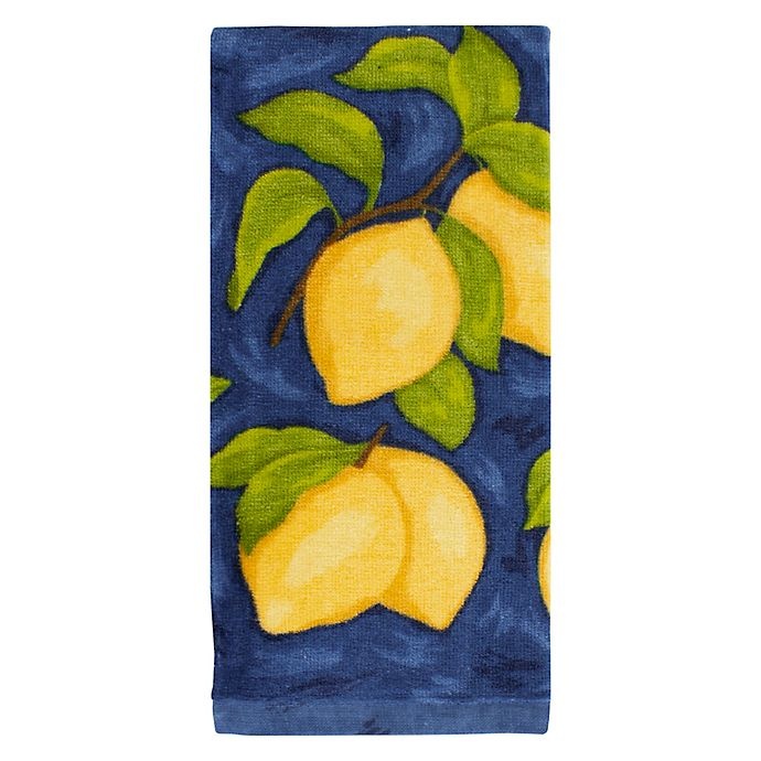 slide 1 of 1, KitchenSmart Colors Painterly Lemons Fiber Reactive Kitchen Towel - Navy, 1 ct