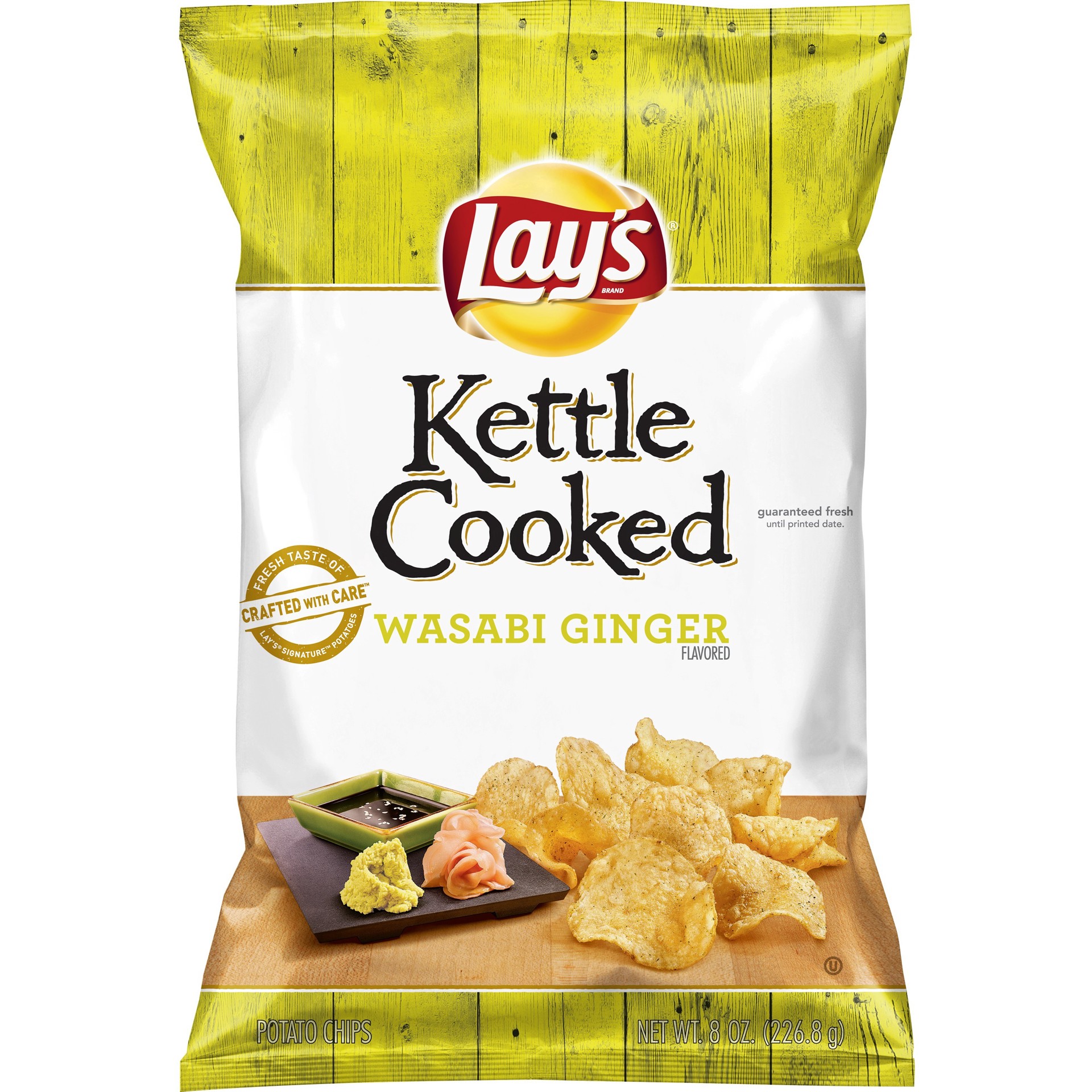 slide 1 of 3, Lay's Kettle Cooked Wasabi Ginger Potato Chips 8 Ounce Plastic Bag, 8 oz