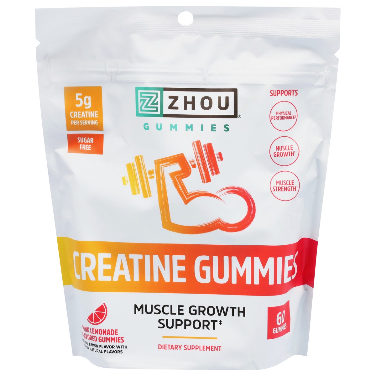 slide 11 of 14, Zhou Muscle Growth Support Pink Lemonade Creatine 60 Gummies, 60 ct