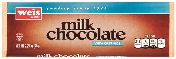 slide 1 of 1, Weis Quality Crisp Rice Milk Chocolate Bar, 2.25 oz