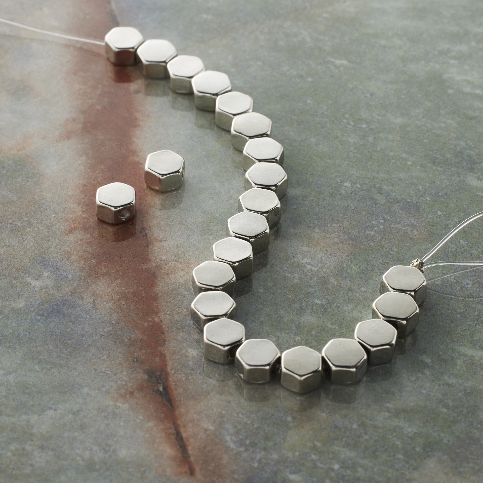 slide 3 of 3, Bead Landing Rhodium Hexagon Beads, 5.5mm By Bead Land Landing, 5.5mm