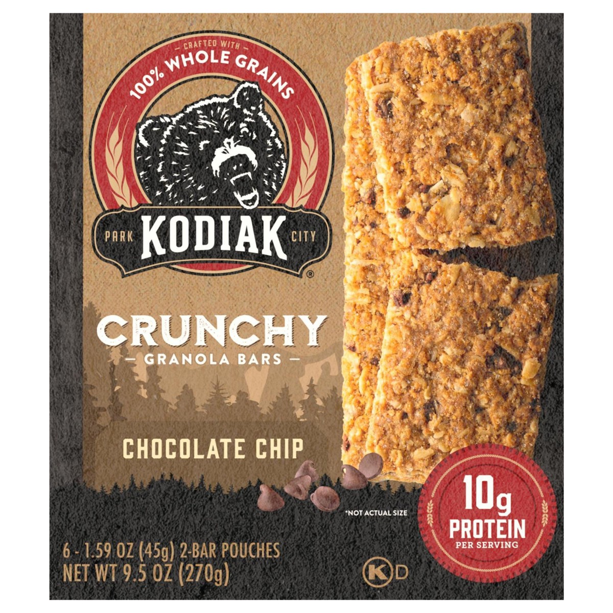 slide 1 of 13, Kodiak Cakes Crunchy Granola Bar, Chocolate Chip, 9.5 oz/6 ct, 6 ct