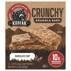 Kodiak Cakes Crunchy Granola Bar, Chocolate Chip, 9.5 oz/6 ct