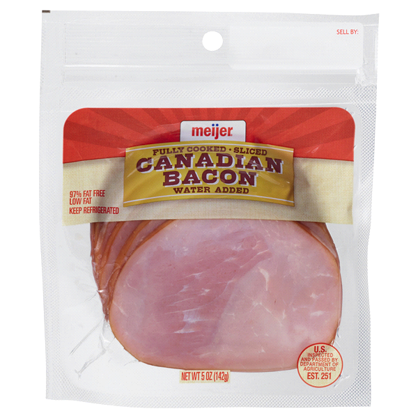 slide 1 of 1, Meijer Fully Cooked Canadian Bacon, 5 oz