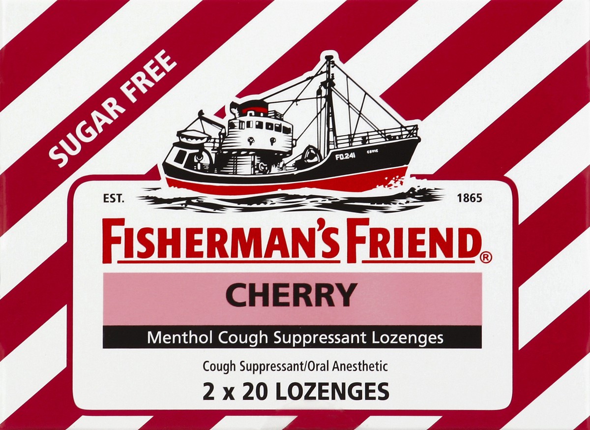 slide 1 of 7, Fisherman's Friend Menthol Cough Suppressant Lozenges, Cherry Packs, 2 x 20 ct