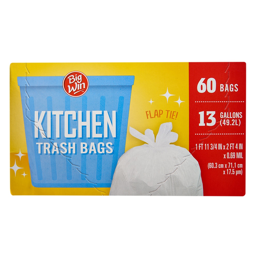 slide 1 of 2, Big Win Kitchen Trash Bags, 13 gal, 60 ct