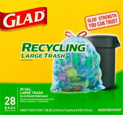 Glad 30 Gallon Large Blue Recycling Drawstring Bags 28 ea