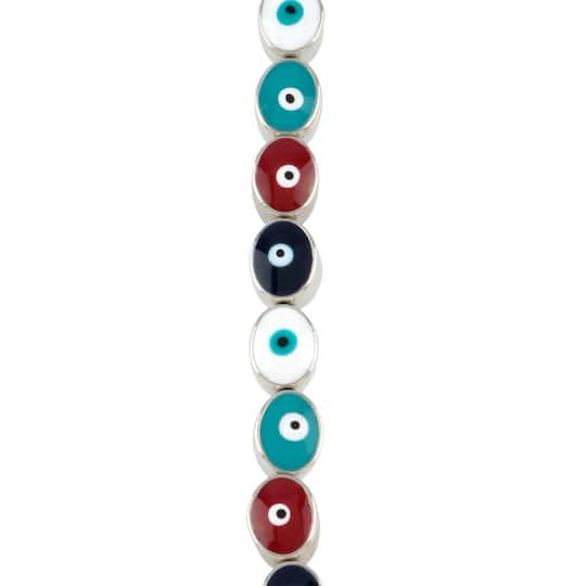 slide 1 of 3, Multicolor & Rhodium Evil Eye Oval Beads, 9mm By Bead Landing, 9 mm