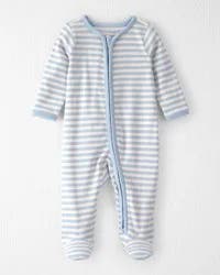 Baby Organic Cotton Sleep & Play Pajama in Stripes, Blue Stripes, NB