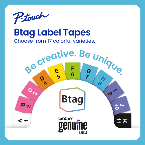 slide 9 of 9, Brother P-touch Btag Label Tape, BTAG631, 0.47 in by 13.1 ft, Black on Yellow, 1 ct