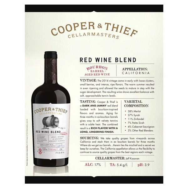 slide 16 of 29, Cooper and Thief Bourbon Barrel Aged Red Blend Red Wine, 750 mL Bottle, 25.36 fl oz