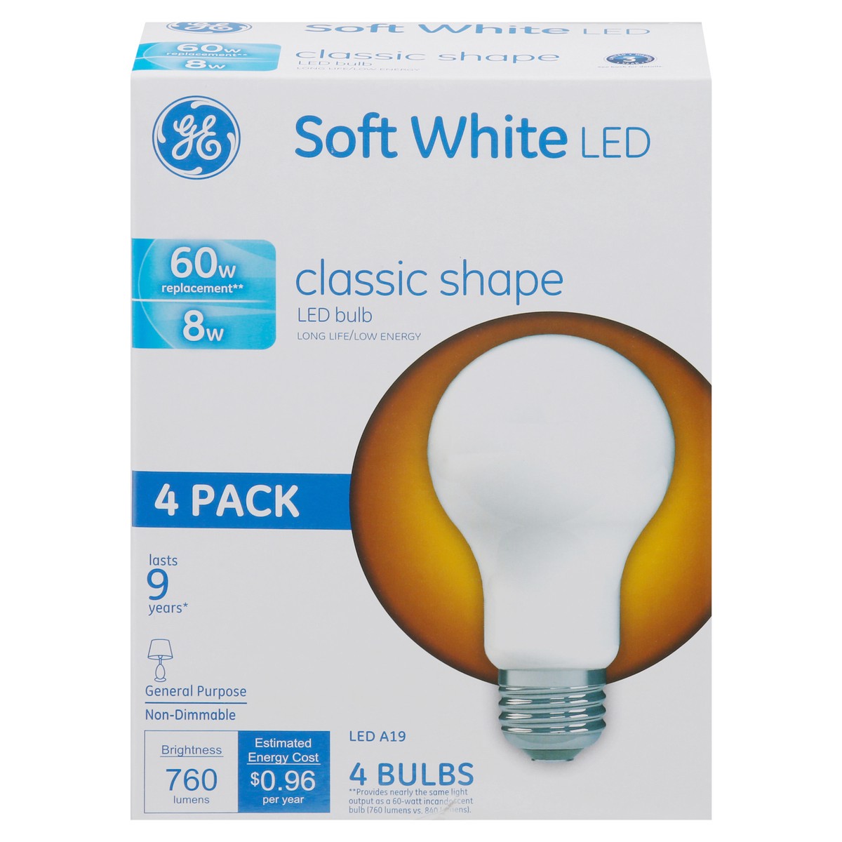 slide 1 of 11, GE 8-Watt Soft White Classic Shape General Purpose LED Light Bulb, 4 ct