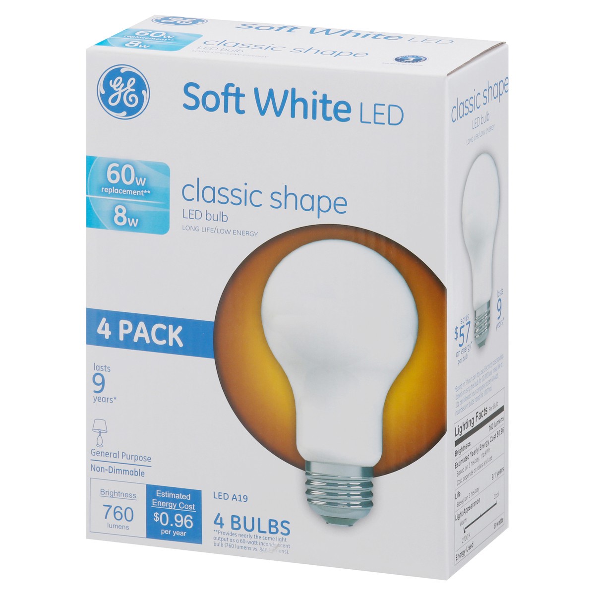 slide 8 of 11, GE 8-Watt Soft White Classic Shape General Purpose LED Light Bulb, 4 ct