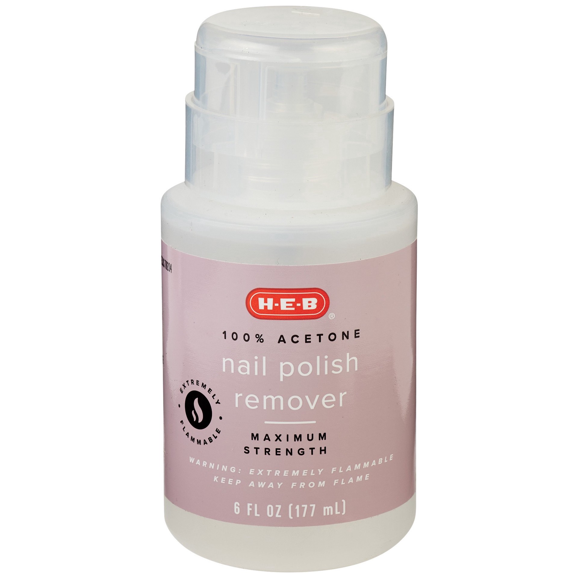slide 1 of 1, H-E-B 100% Acetone Nail Polish Remover With Pump, 6 oz