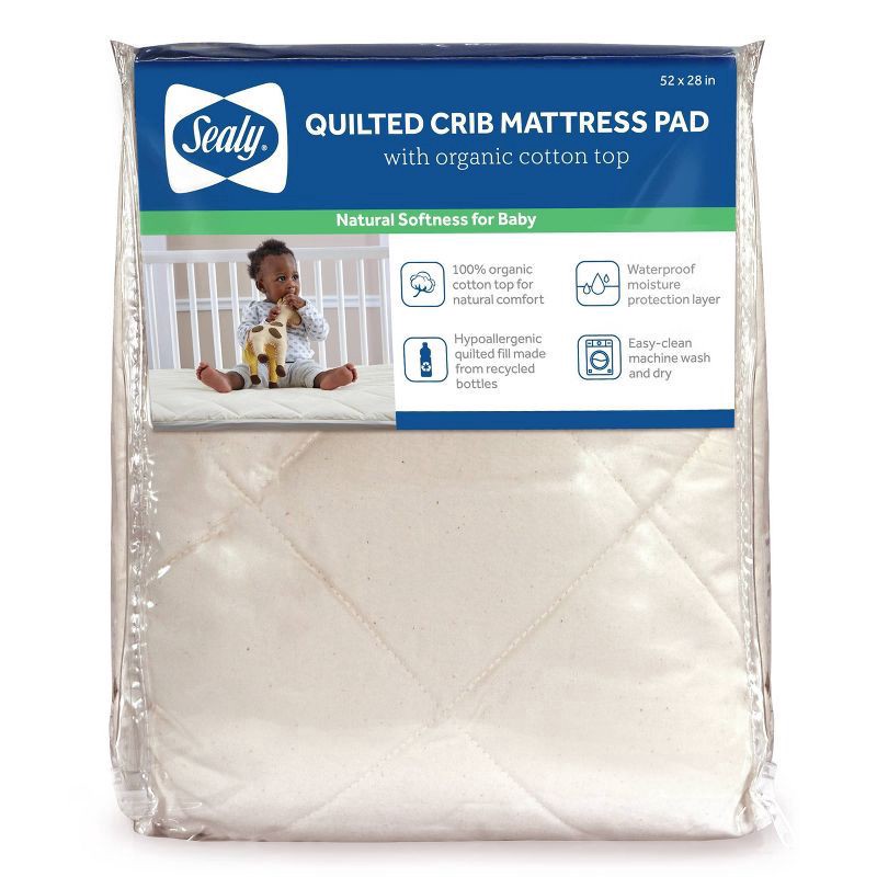 slide 1 of 8, Sealy Quilted Crib Mattress Pad with Allergy Protection Organic Cotton Top, 1 ct