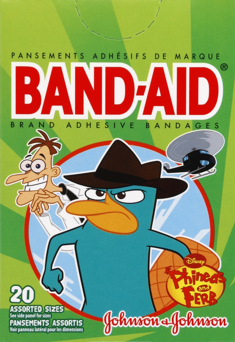 slide 5 of 6, BAND-AID Adhesive Bandages, Disney Phineas and Ferb, Assorted Sizes, 20 ct