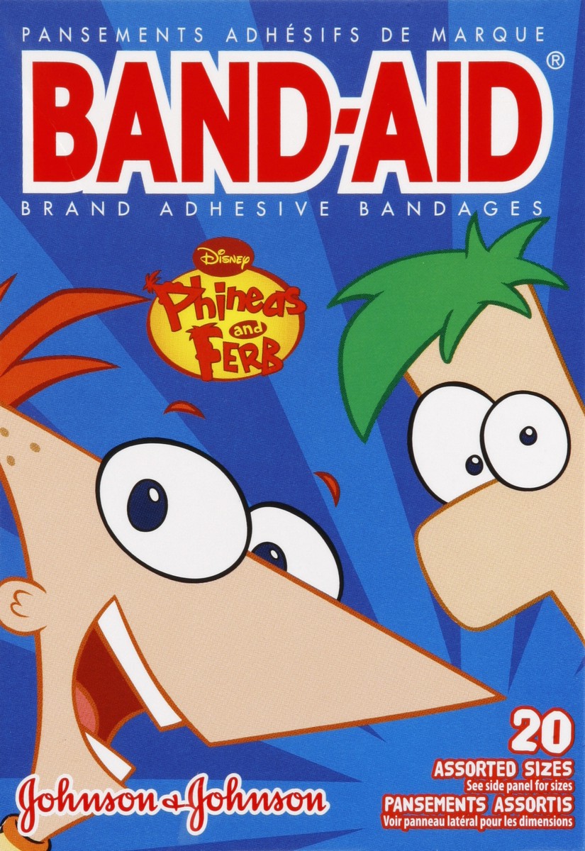 slide 6 of 6, BAND-AID Adhesive Bandages, Disney Phineas and Ferb, Assorted Sizes, 20 ct