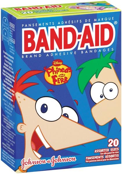slide 1 of 6, BAND-AID Adhesive Bandages, Disney Phineas and Ferb, Assorted Sizes, 20 ct