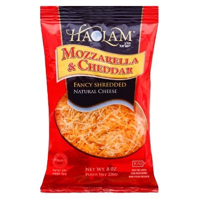 slide 1 of 3, Haolam Shredded Mozzarella Cheddar Cheese, 8 oz