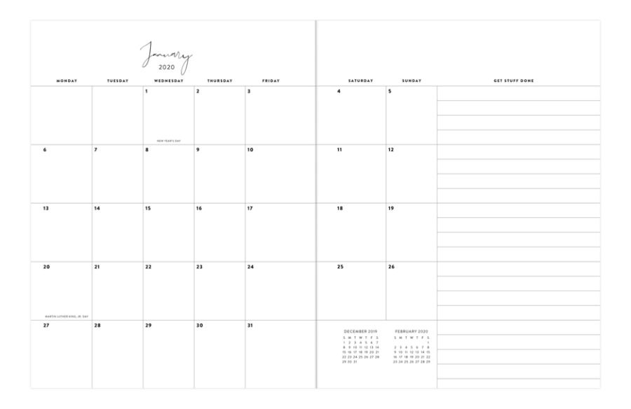 slide 3 of 3, Blue Sky Get Stuff Done Monthly Soft-Touch Planner, 8-1/2'' X 11'', Multicolor, January To December 2020, 117425, 1 ct