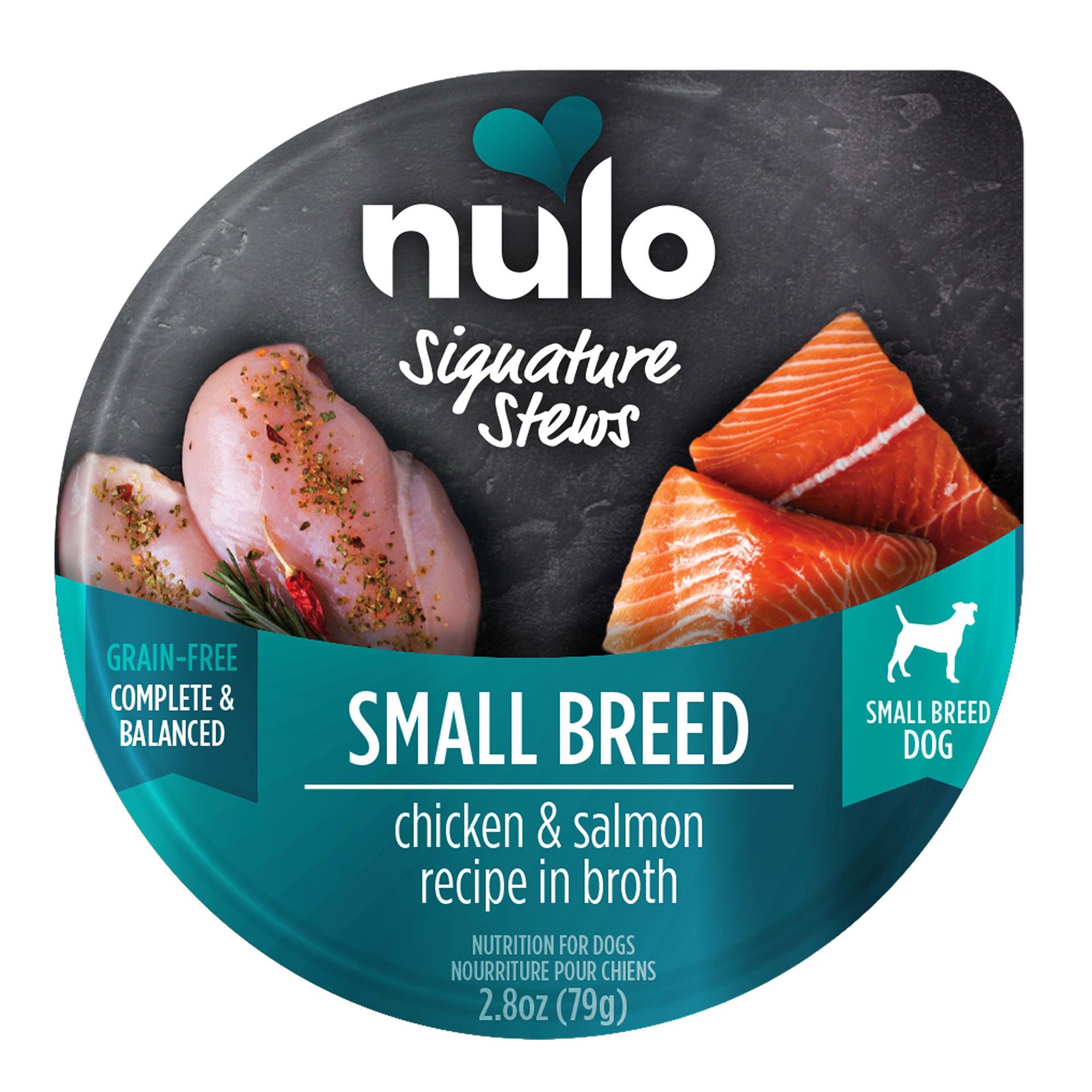 slide 1 of 1, Nulo Signature Stews Chicken & Salmon in Broth Small Breed Wet Dog Food, 2.8 oz