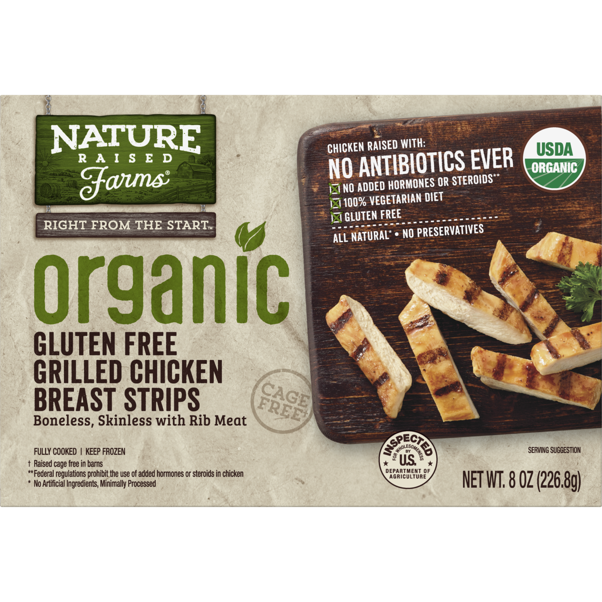 slide 1 of 7, Nature Raised Farms Organic Gluten Free Grilled Chicken Breast Strips, 8 oz