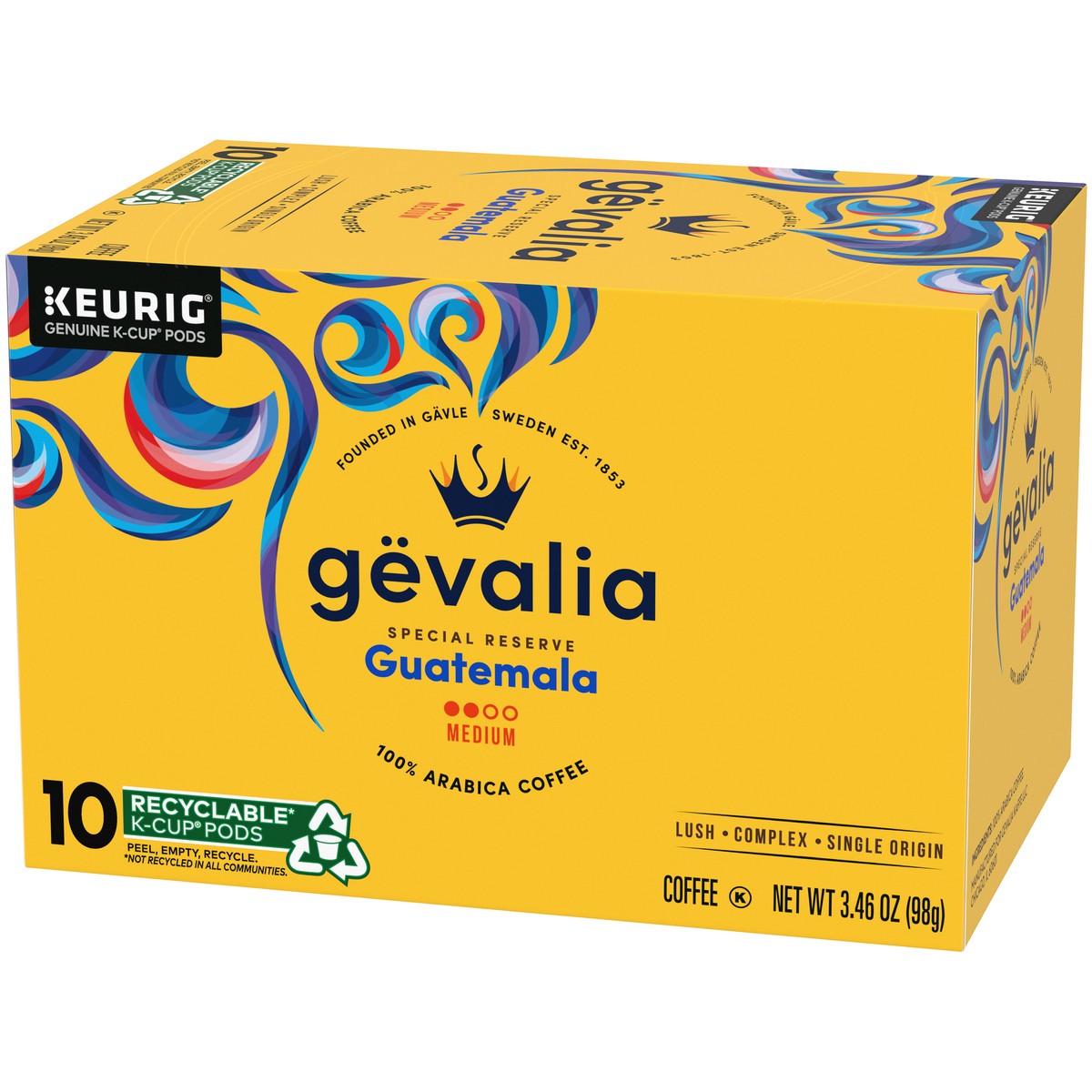 slide 9 of 9, Gevalia Special Reserve Guatemala Single Origin Medium Roast K-Cup Coffee Pods, 10 ct. Box, 10 ct