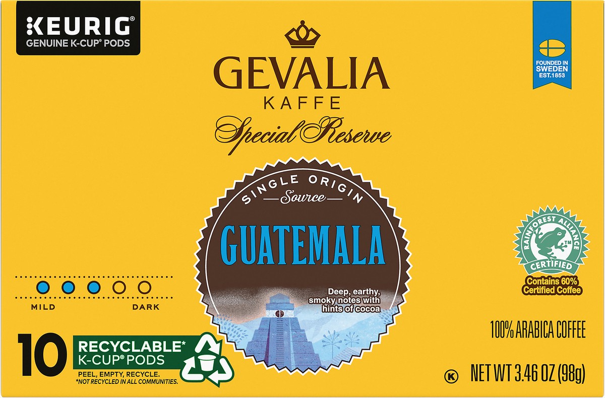 slide 8 of 9, Gevalia Special Reserve Guatemala Single Origin Medium Roast K-Cup Coffee Pods, 10 ct. Box, 10 ct