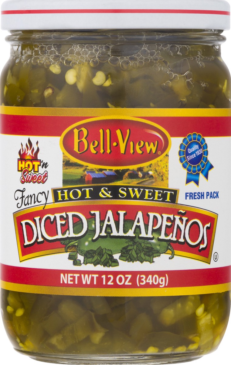 slide 9 of 10, Bell-View Hot & Sweet Diced Jalapenos, 12 oz