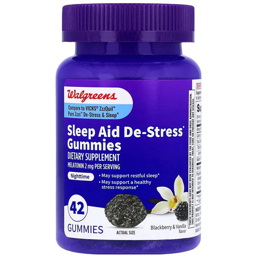 slide 1 of 5, Walgreens Wal-Sleep Z Stress + Melatonin 1 mg Gummies, 42 ct
