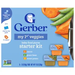 Gerber Stage 1 Baby Food, Veggie Variety Pack Puree Tubs, Baby Puree, 6PK