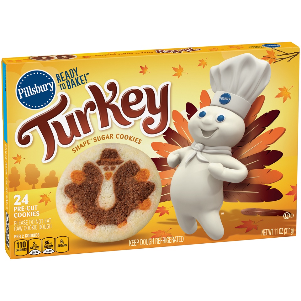 slide 1 of 1, Pillsbury Ready To Bake! Turkey Shape Sugar Cookies, 11 oz