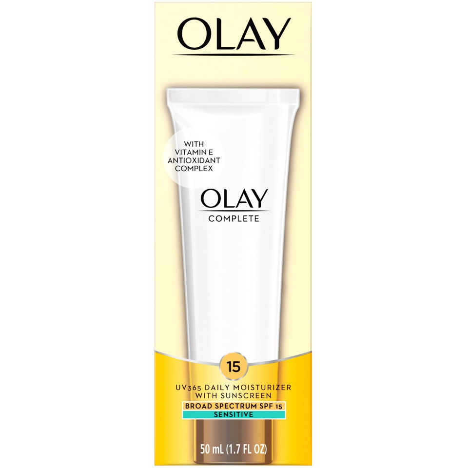 slide 1 of 1, Olay Complete Daily Moisturizing Lotion with Sunscreen Broad Spectrum SPF 15, Sensitive, 50 ml