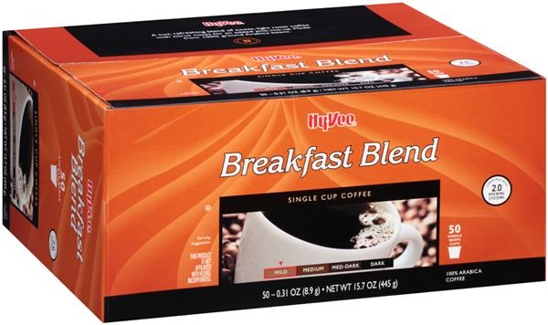 slide 1 of 1, Hy-Vee Breakfast Blend Single Cup Coffee, 15.7 oz