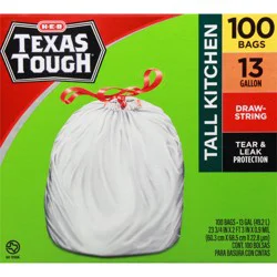 H-E-B Texas Tough Tall Kitchen Drawstring Trash Bags, 13 Gallon