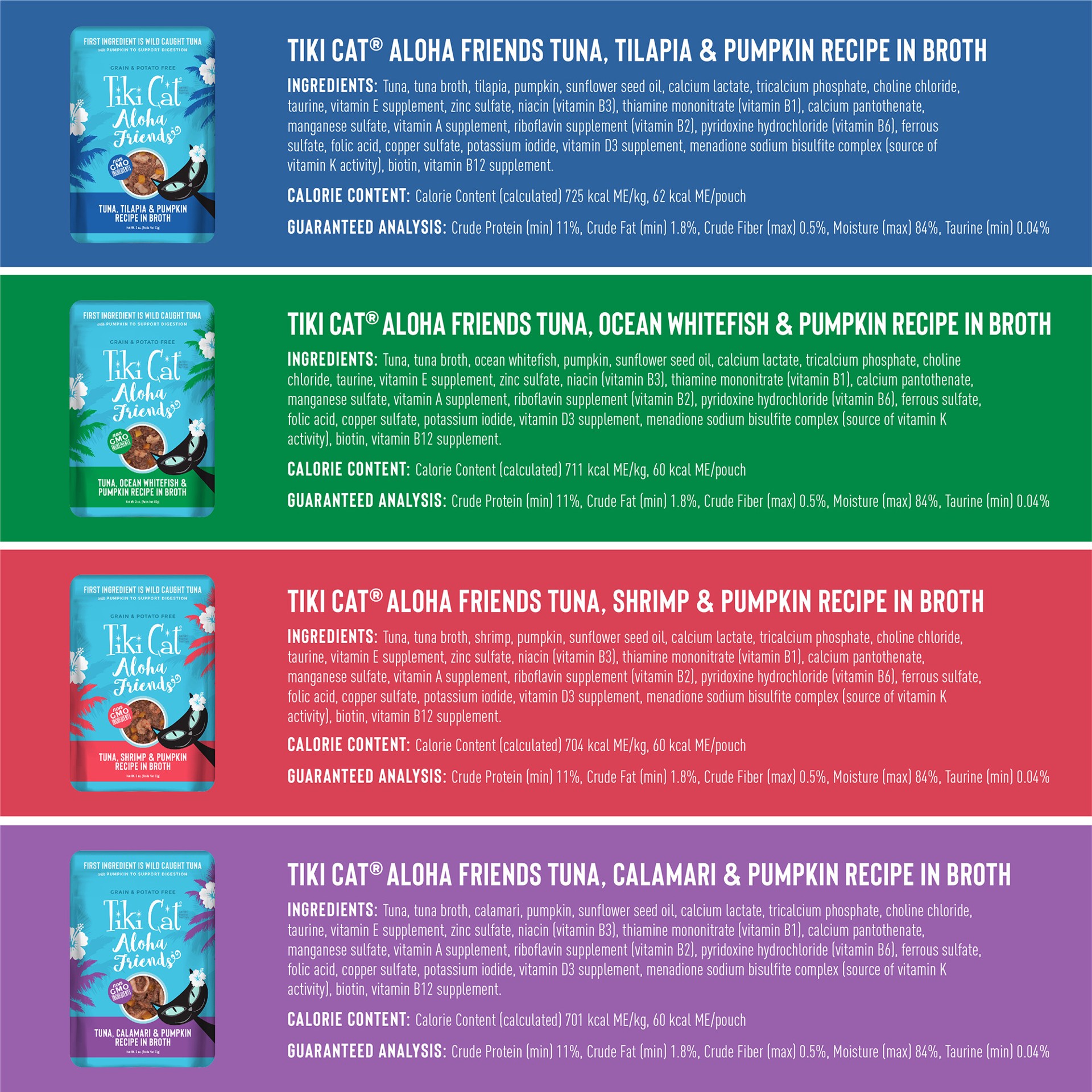 slide 4 of 8, Tiki Cat Aloha Friends Wet Cat Food, Variety Pack, 3 oz. Pouch (12 Count), 36 oz