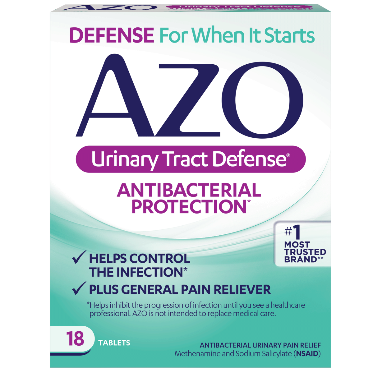 slide 1 of 4, AZO Urinary Tract Defense Antibacterial Protection, 18 ct