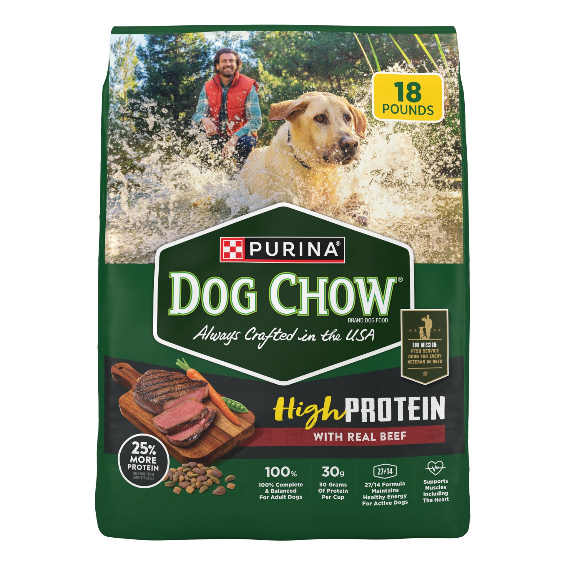 slide 1 of 1, Purina Dog Chow High Protein Beef 18 Pounds, 18 lb