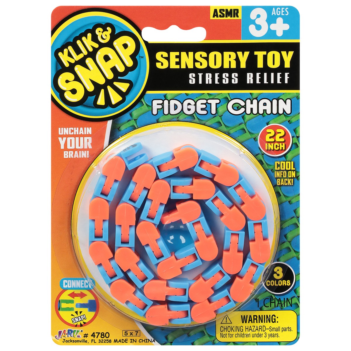 slide 4 of 9, Ja-Ru Klik & Snap Fidget Chain Stress Relief 22 Inches Ages 3+ Sensory Toy 1 ea, 1 ct