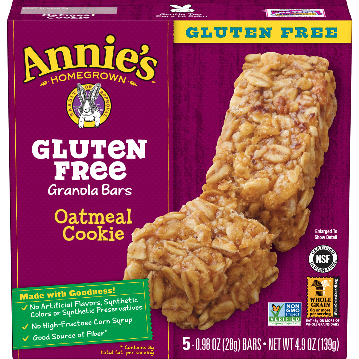 slide 1 of 1, Annie's Homegrown Gluten Free Oatmeal Cookie Granola Bars, 5 ct