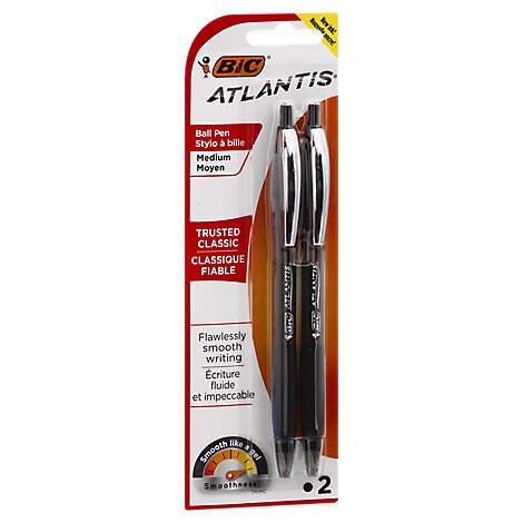 slide 1 of 1, Bic Pens Ball Atlantis Retractable Medium 0.7 Mm Black Ink, 2 ct