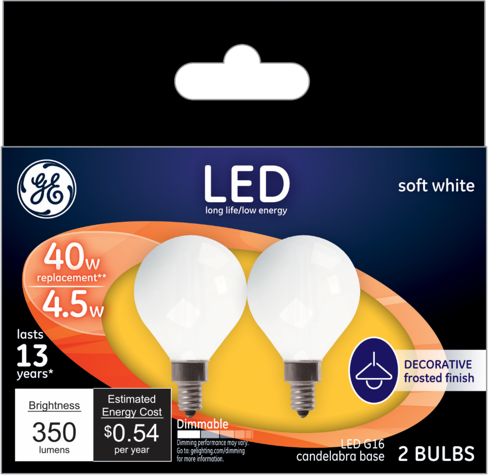 slide 1 of 1, GE 4.5 Watts Soft White LED Light Bulb 2 ea, 2 ct