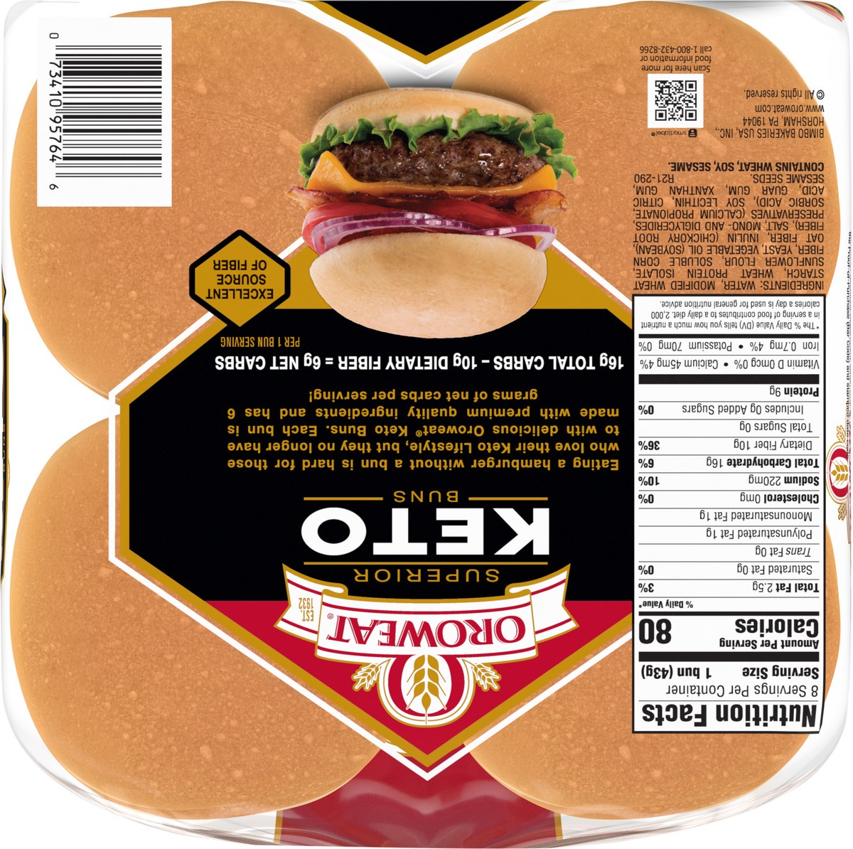 slide 3 of 7, Oroweat Superior Keto Plain Hamburger Buns, 8 count, 12 oz, 8 ct