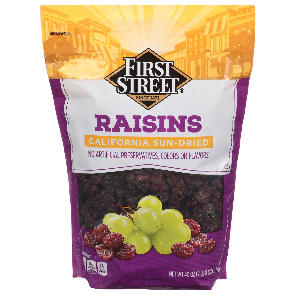 slide 3 of 12, First Street Raisins, 40 oz