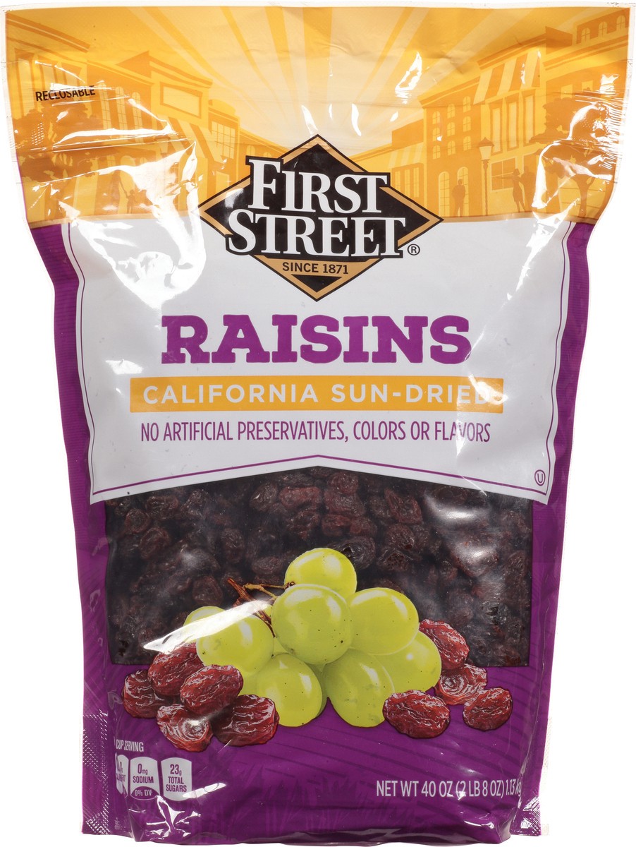 slide 6 of 12, First Street Raisins, 40 oz