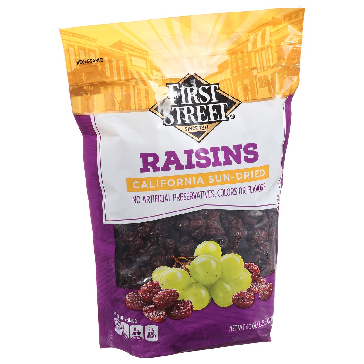 slide 12 of 12, First Street Raisins, 40 oz